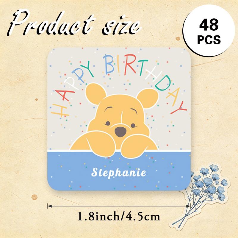 TEMU Adesivi personalizzati per compleanno 48/96 pz, personalizzabile ecc. Un orsetto con colorati, design a tema compleanno. Adatti per decorazioni