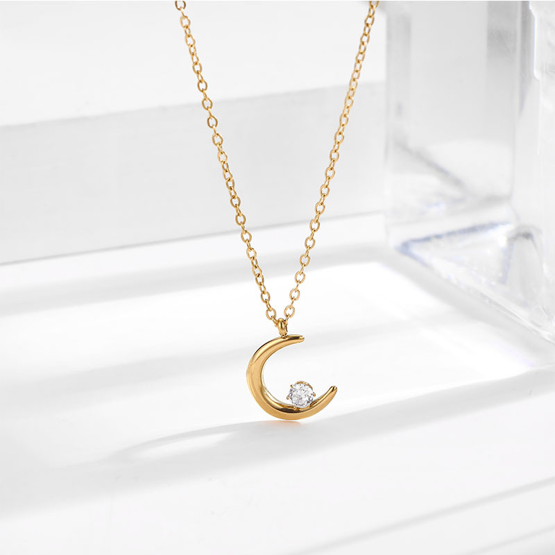 Korean Minimalist Stainless Steel Moon Pendant Necklace