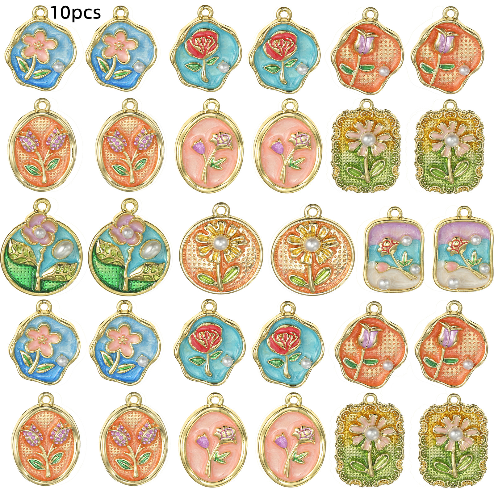 TEMU 10pcs Random Vibrant Enamel Charms In Of Flowers, Made Of Alloy, Your Own Bracelets, Necklaces, And Earrings