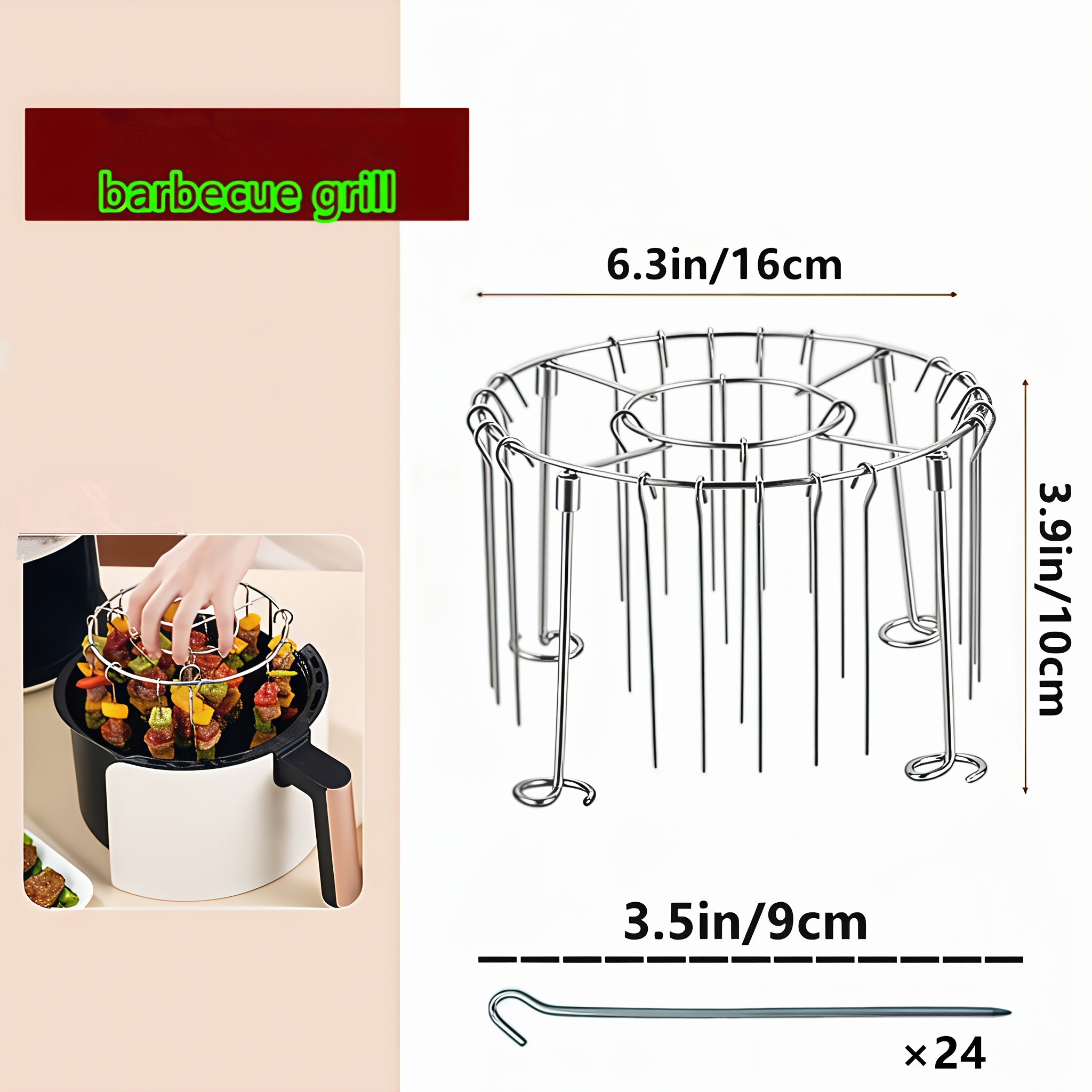 TEMU Detachable Stainless Steel   Skewer Set, Includes 24 Skewers. Suitable For Air Fryer Ovens. An Essential Accessory For Kitchen And Outdoor