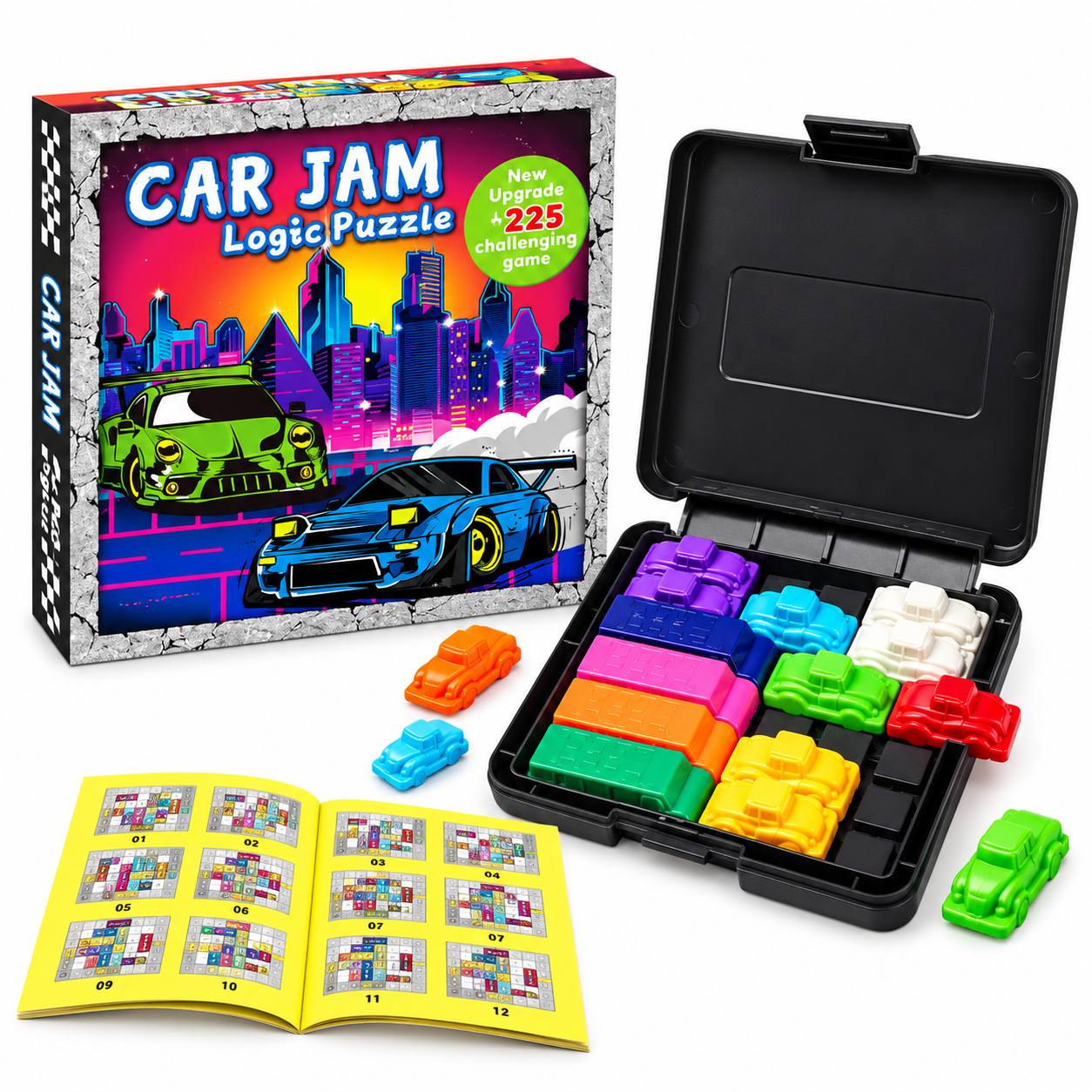 TEMU Juego de Rompecabezas de Coche de 225 Niveles, Rompecabezas de Bloques Deslizantes de Escape de Tráfico, Rompecabezas de Estacionamiento de
