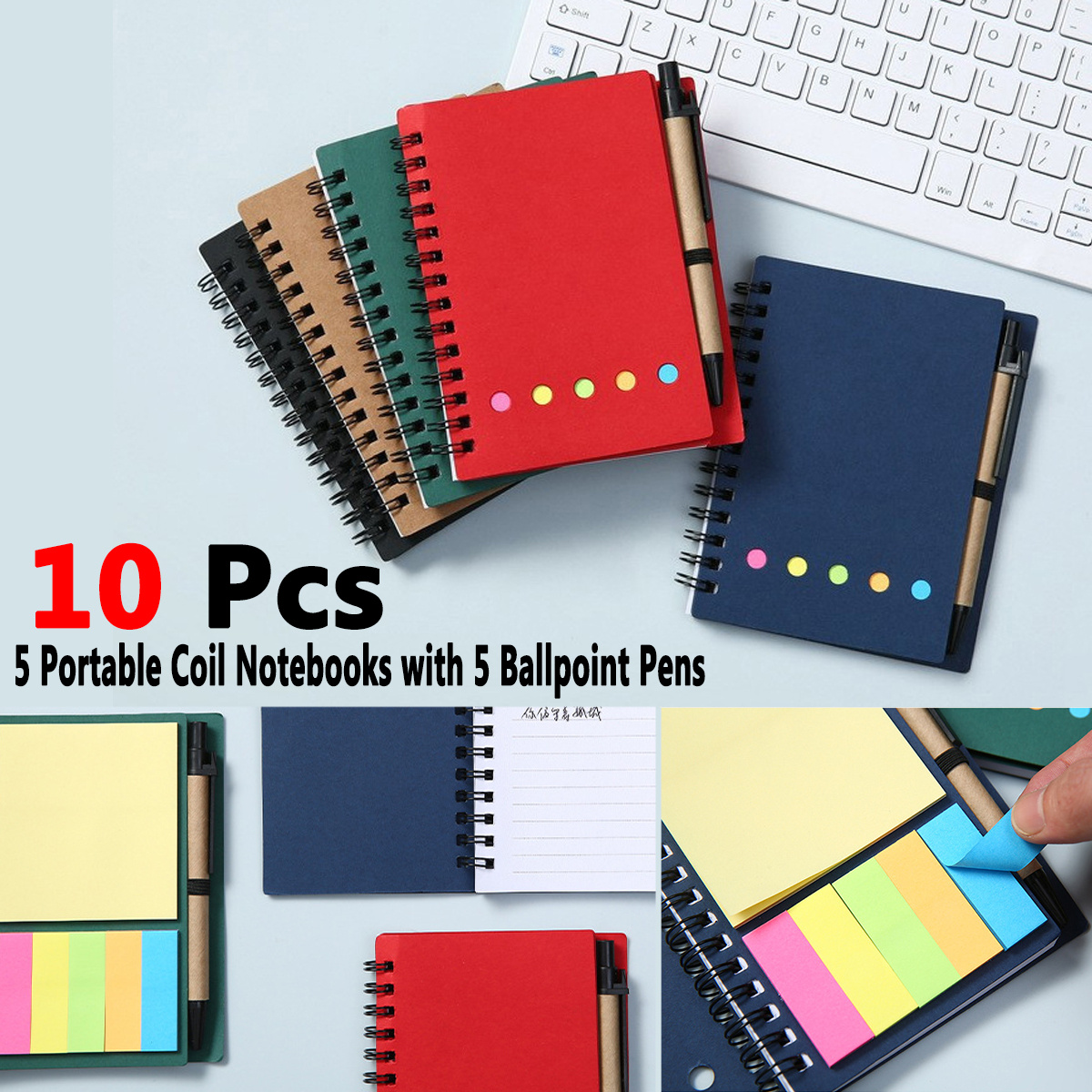 TEMU 5pcs Portable Notebooks And 5pcs Ballpoint Pens. Each Notebook Has 70 Sheets (140 Pages). Notebooks In Random Colors. Perfect For Business
