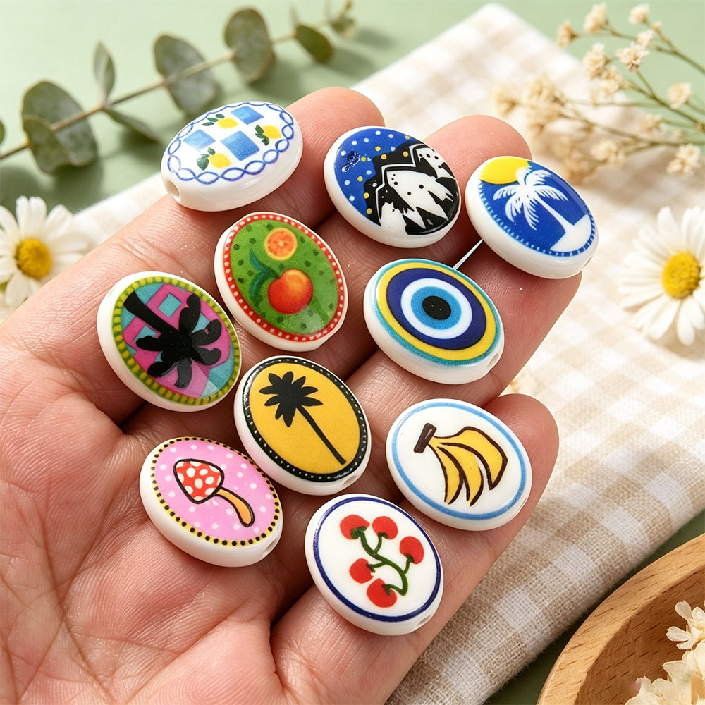 Light Bohemian Style Oval Ceramic Beads for DIY Jewelry Making