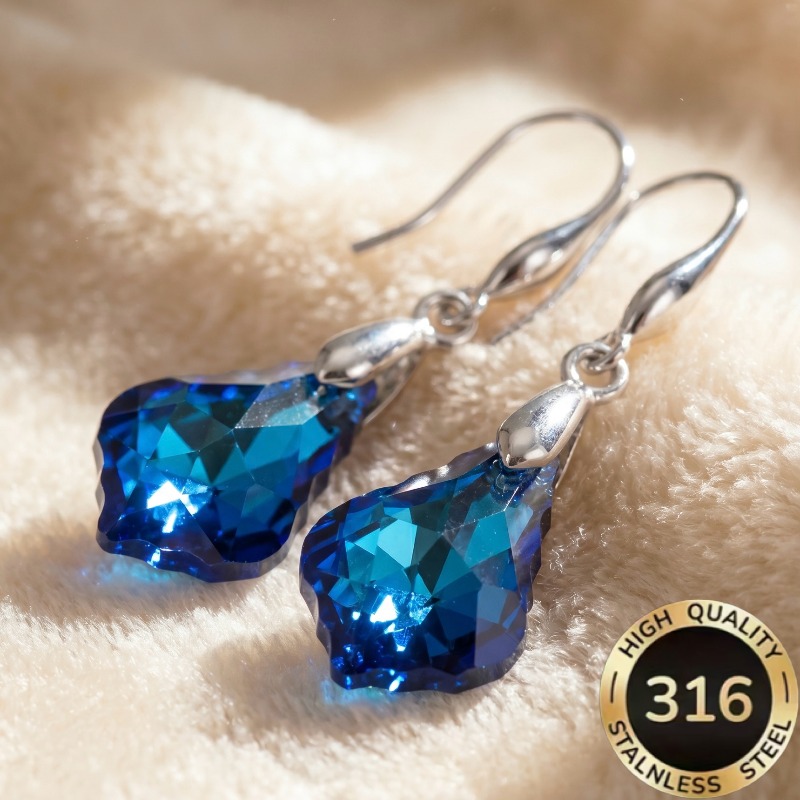 TEMU 1 Pair High-quality Steel Hypoallergenic Light Luxury Gradient Leaf-shaped Synthetic Zirconia Design Women's Earrings Hoop Suitable For Daily