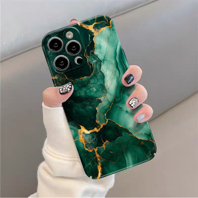 TEMU Phone Case: Dark Green Marble All-inclusive Shock-proof Hardshell Phone Case For Iphone 16 16e 15 14 13 12 11 Pro Max Xr X Xs 6 7 Plus Se 2022