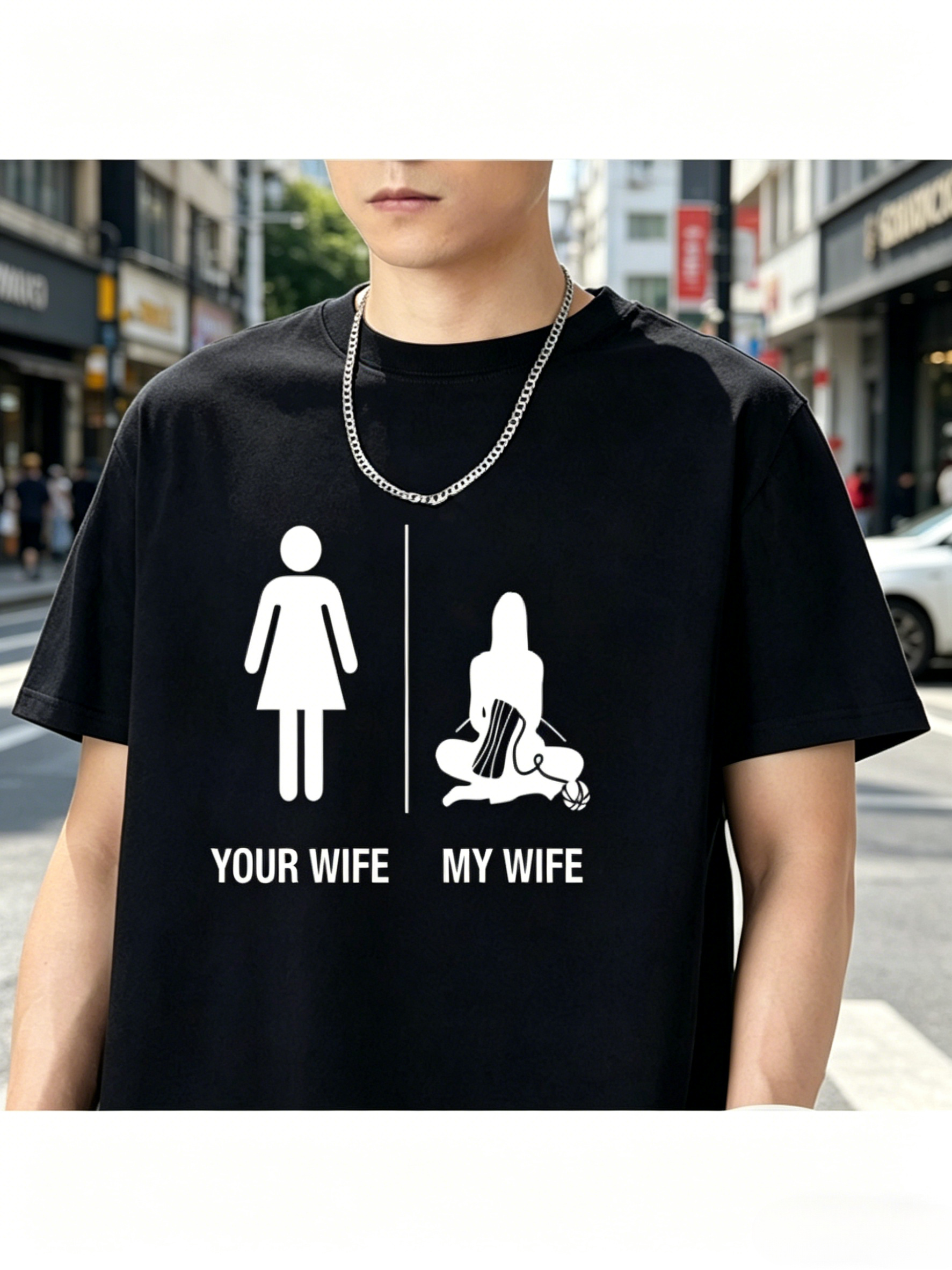 printed design not textured print design no texture enlarged mens humorous print t shirt featuring your wife my wife text   edition fun husband this casual retro short sleeve shirt has a   design washable plu plus size