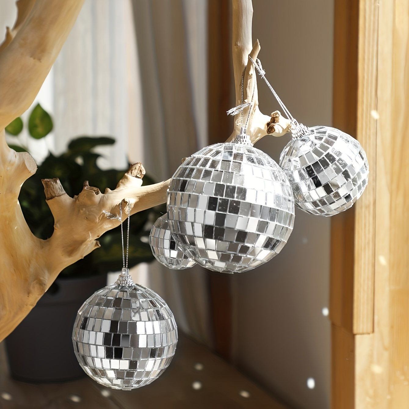 5pcs Retro Silvery Gray Mirror Disc Ball Christmas Decoration