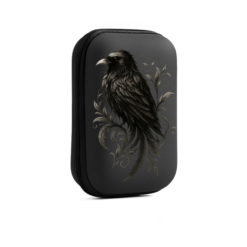 TEMU The Retro Portrait Of The Crow Pattern. A For Office And Travel! Eva Hard Edgeear Earphone/cable/charger Storage Box. + Mesh Pocket. Sturdy Hard