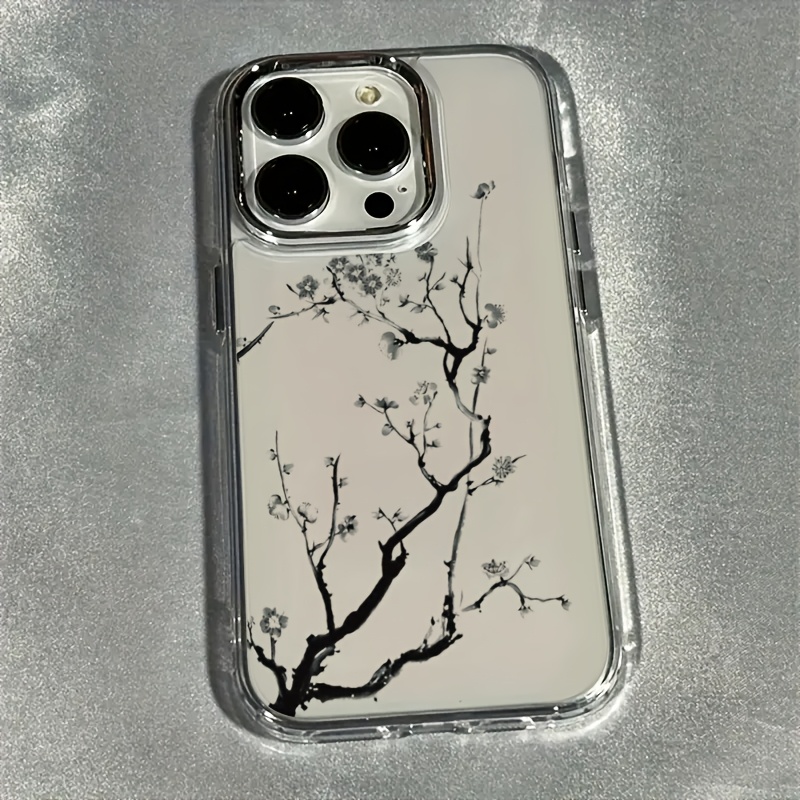 TEMU Чохол для телефону: Чохол із візерунком квітки сливи для iPhone 17 Pro Pro 15 Pro 14 Plus 13 Pro 12 Pro 11, оригінальний TPU захисний чохол, та