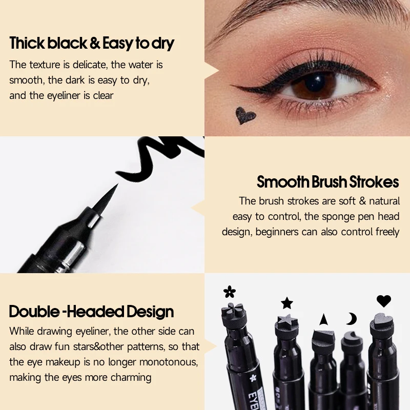 waterproof long lasting liquid eyeliner pencil smudge proof with moon stamp for precise winged liner everyday party makeup ideal for sensitive eyes sensitive eye makeup safe makeup creative application tools smooth application tool details 5