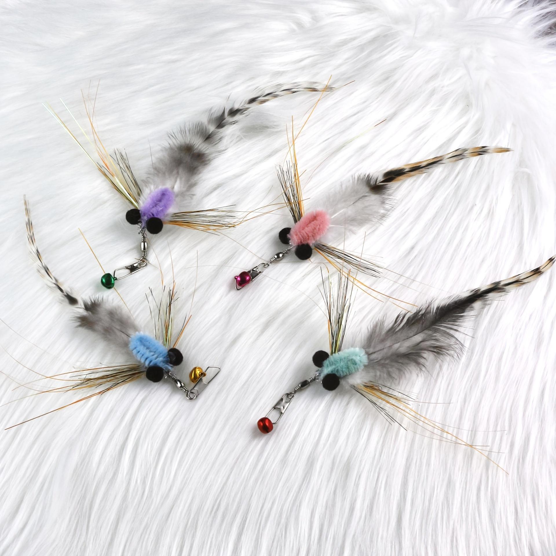 Random Color 1/2pcs SInteractive Cat Teaser Wand Refill - Realistic Floating Insect Replacement Head, Artificial Feather, Colorful Fishing Rod Design for Endless Fun, Perfect Gift for Cats on Christmas, Halloween, Thanksgiving, Valentine's Day & New