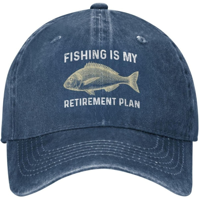 TEMU 1pc Men's Vintage "fishing Is Plan" Baseball With, Fish & Design, Breathable Mesh Back, For Outdoor Fishing Hat, Retirement Gift For Christmas