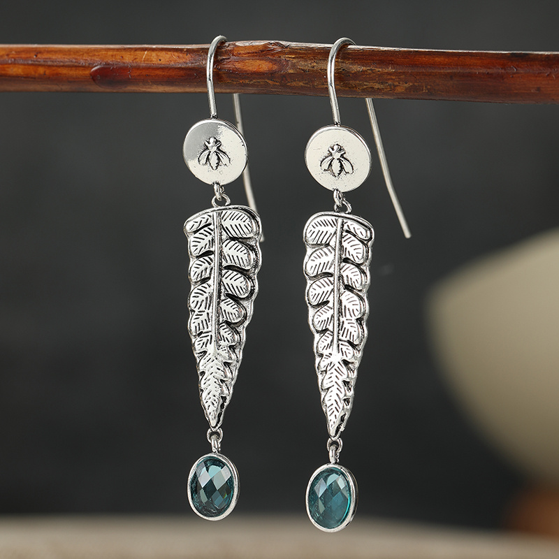 Women's Engraved Leaf Long Hanging Ear Hook Earrings