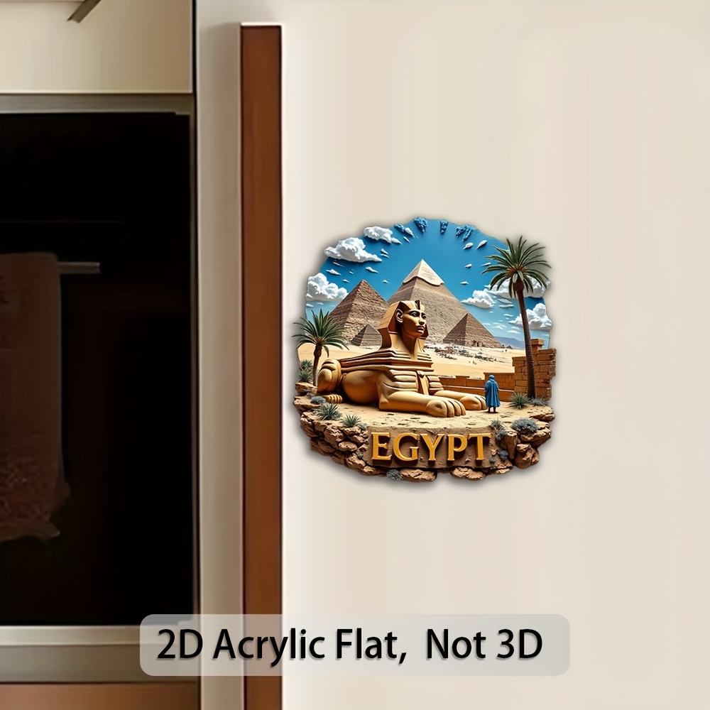 TEMU 2d Flat New Hot! Decorative Plaque And Ornament 1pc 2d Flat Acrylic Fridge Magnet, Egyptian Style Decorative Magnet, Sphinx And Pyramid Pattern,