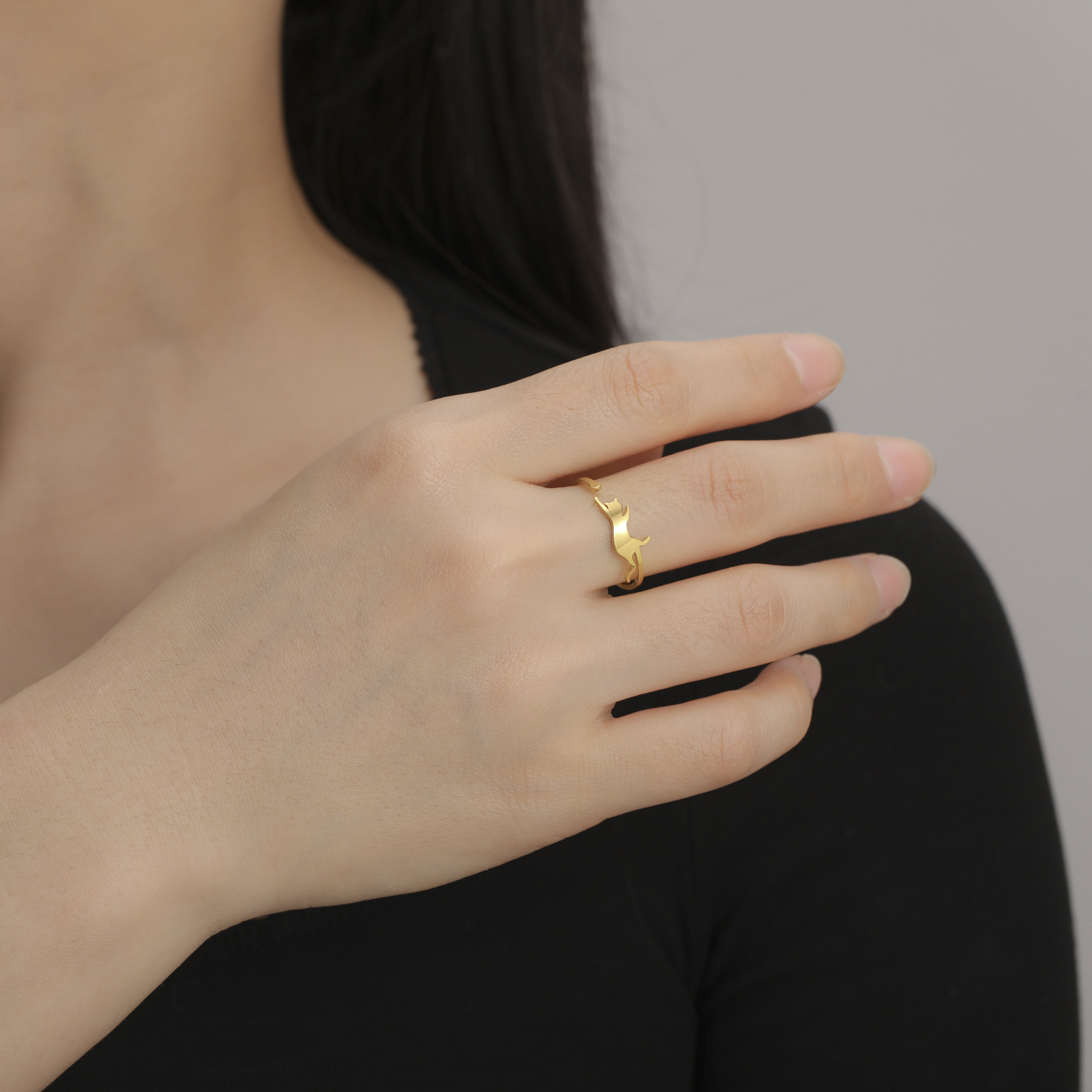 Cat Design Adjustable Stainless Steel Ring, Casual Style