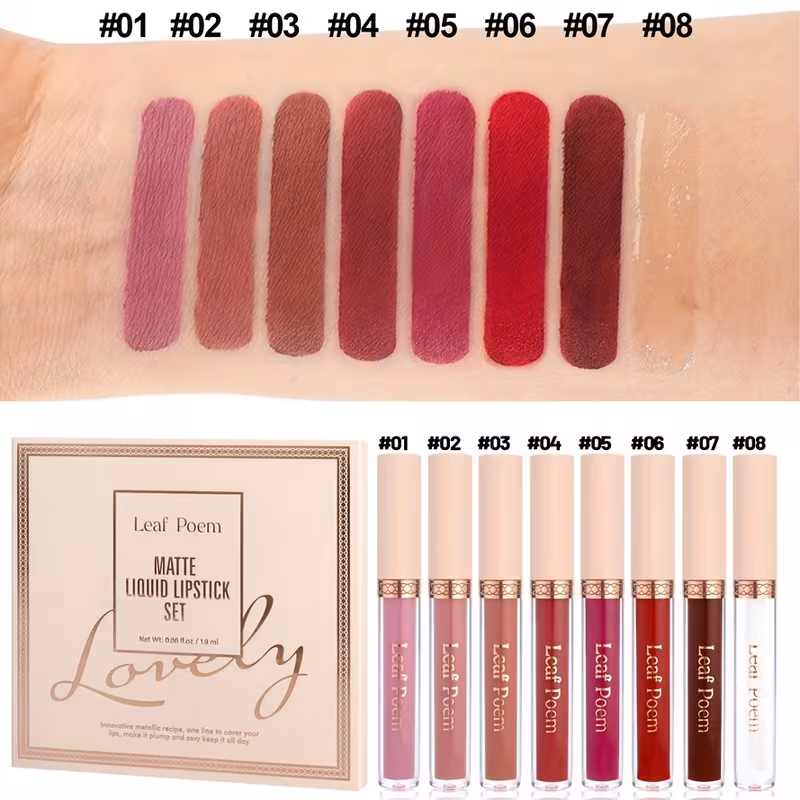 ensemble de 8 rouges à lèvres mats - waterproof, non collant, , brillant à lèvres en de , rose, violet et rouge avec squalane végétal Détails du produit 8