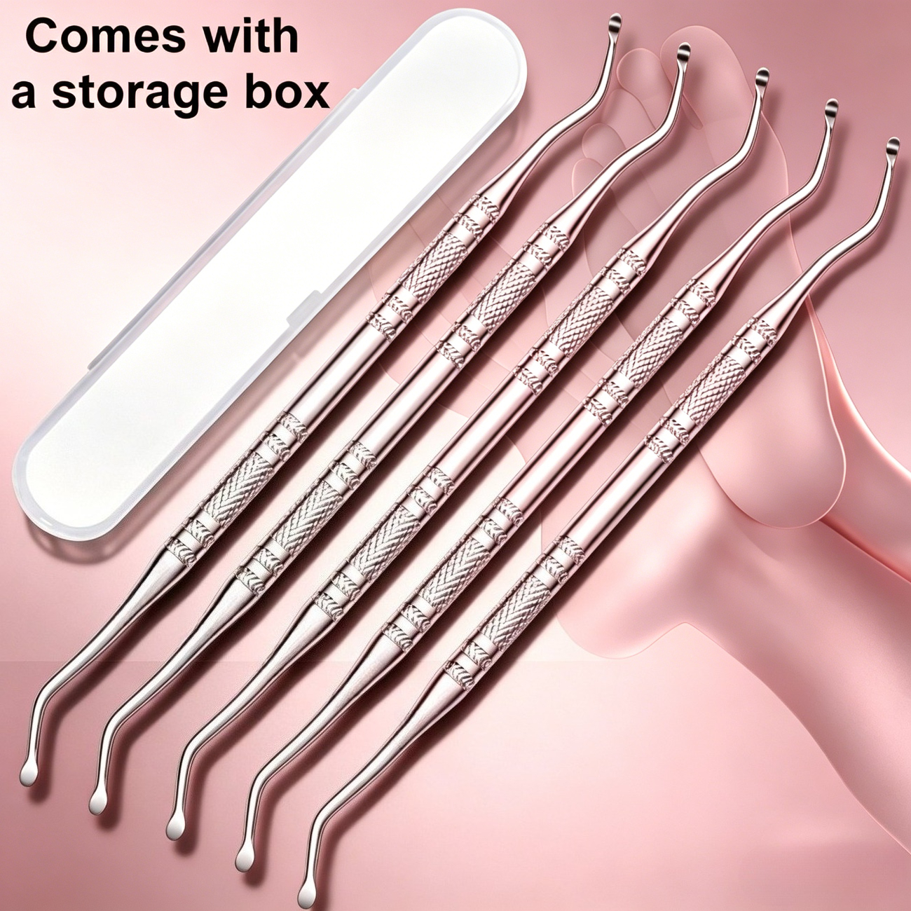 Image of 5pcs Stainless Steel Professional Double-ended Pedicure Set, Curved Ingrown Toenail Scoop For Deep Cleaning, Dual-sided With Non-slip Grip, Ingrown Toenail Lifter, Toenail Dirt Removal Tool