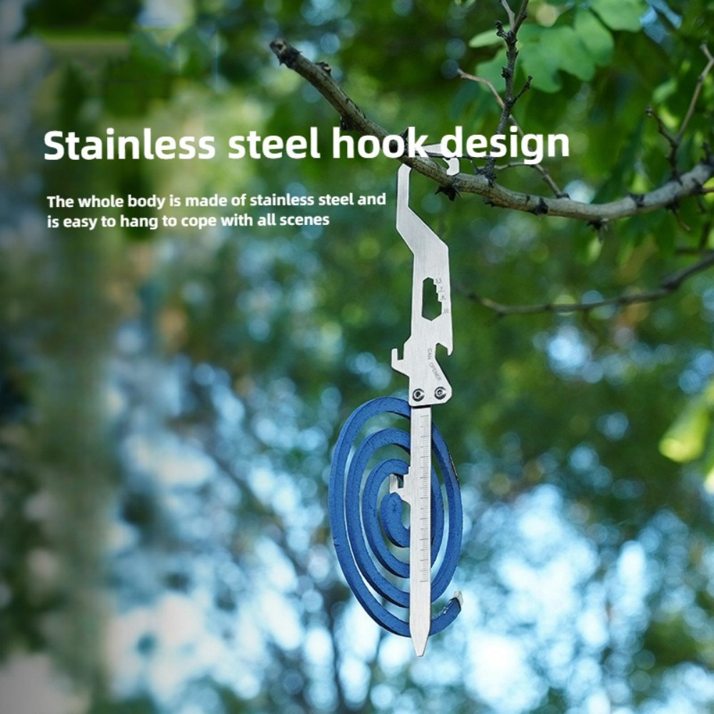 4pcs Outdoor Stainless Steel Foldable Multi-Tool Set with Mosquito Coil Clips