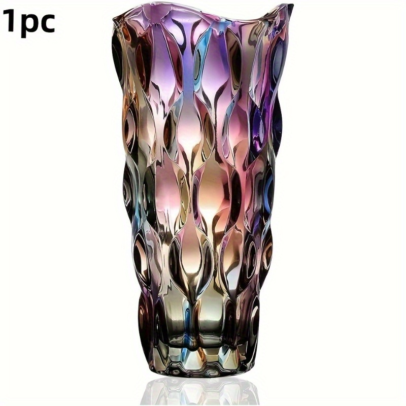 Image of 1pc Elegant Modern Glass Vase With Colorful Design – Decorative Centerpiece For Dining Table Or Home Décor, Transparent Crystal Rose Vase, Perfect Christmas Gift, Vases Home Decor