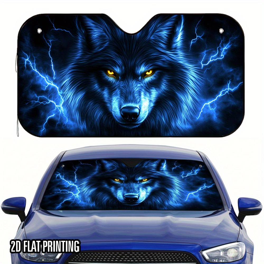 TEMU 1pc 2d Flat Wolf Pattern Car Sunshade – High-quality Printing, Easy To Fold And Install, Includes 4 Suction Cups, Suitable For Cars, Suvs, And