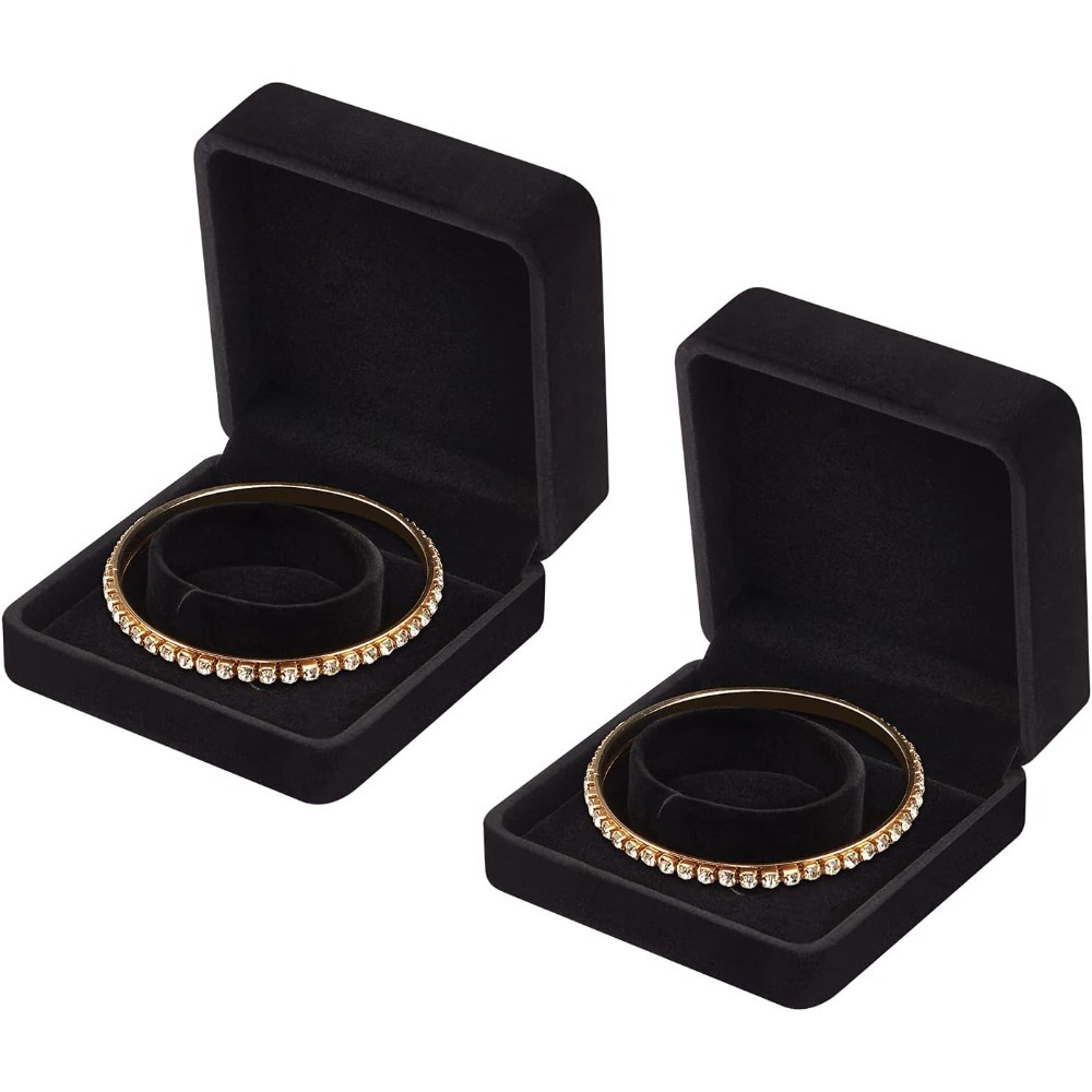 Image of 2pcs Velvet Bracelet Boxes For Jewelry Gift, Classic Jewelry Box Storage Case Organizer Holder For Wedding, Engagement, Proposal, Birthday And Anniversary (black)