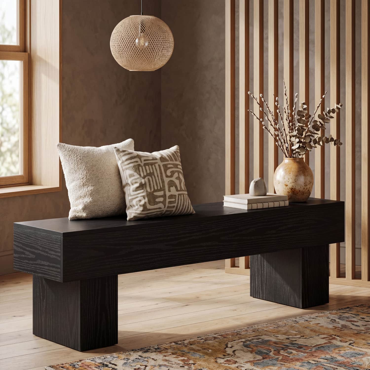Entryway Shoe Bench, 160cm Long Rustic Farmhouse Seat Bench, Multi Purpose Furniture For Hallway Living Room Bed End, Black