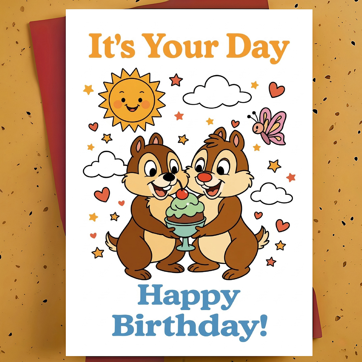 TEMU 1pc Cute Birthday Greeting Card For Friend, Partner, Sibling – Cartoon Squirrel Pair Cartoon Art, , With Envelope