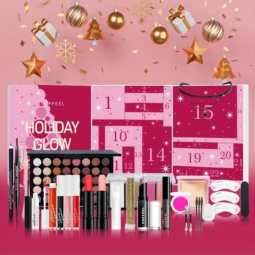 popfeed 24 grid holiday countdown gift box womens mixed color cosmetics set creamy texture holiday new year celebration makeup set holiday birthday mothers day gifts