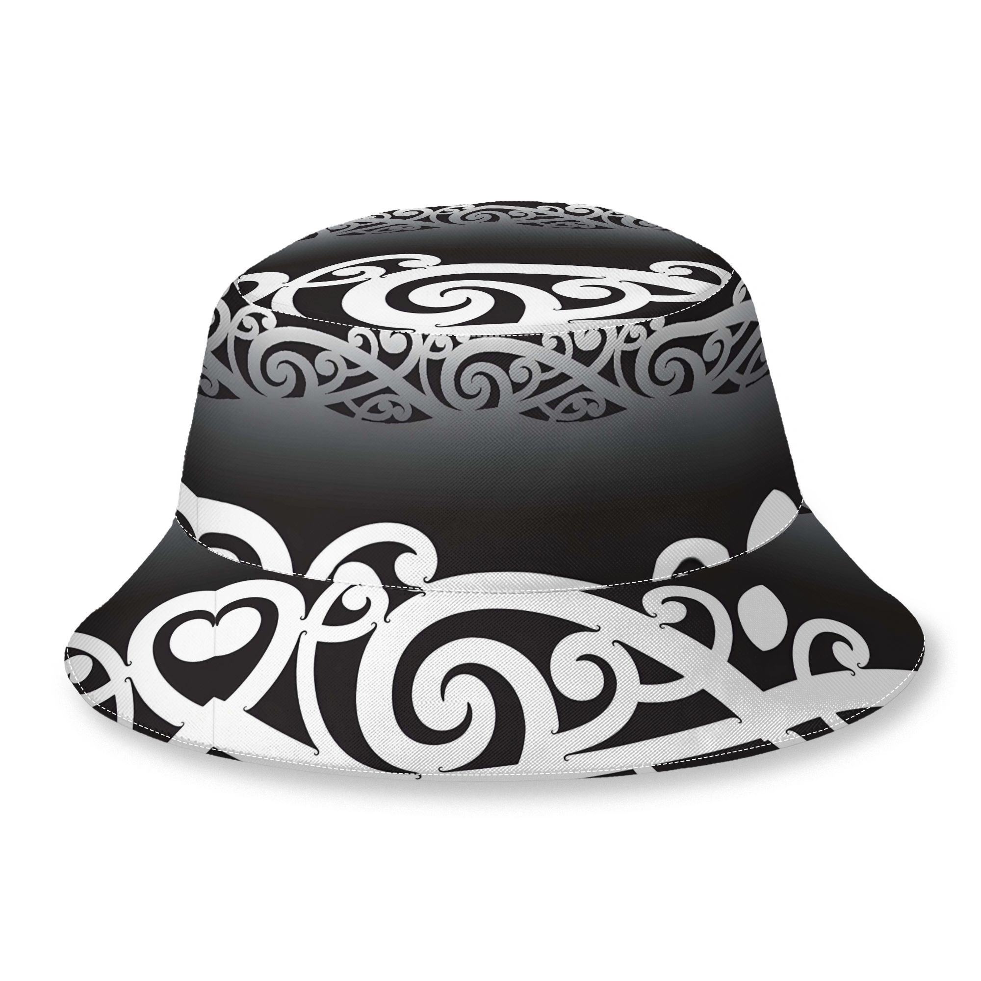 TEMU 2d Print Design Black And White Maori Print Pattern Buckethat Unisex Hat