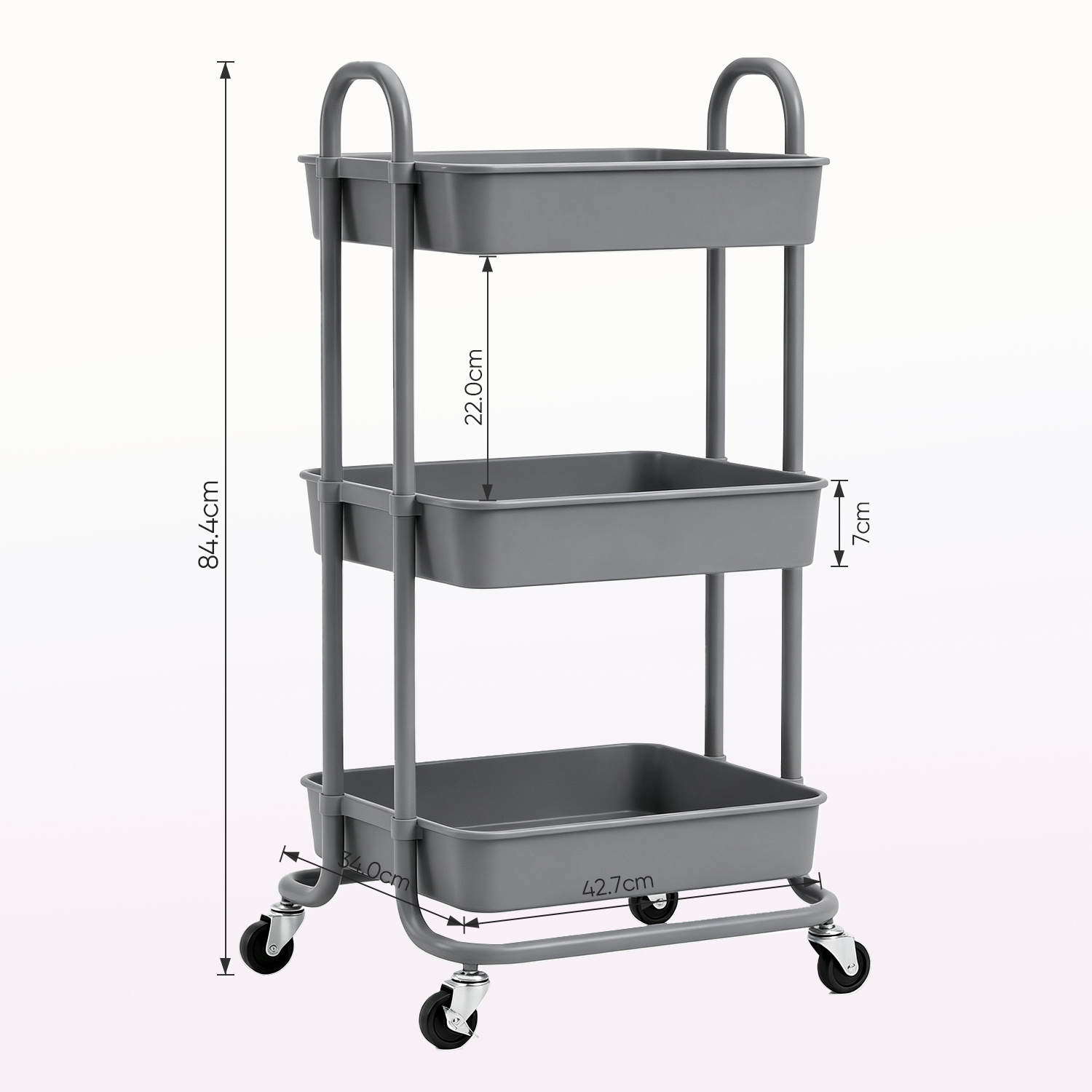Image of Sekey Trolley, Kitchen Cart With 3 Shelves | 360° Rubber Wheels With Brakes | Smooth Lacquered End & Rust-proof | Curved Handle | For Kitchen, Bathroom, Office, Living Room, And Bedroom | Mint Green
