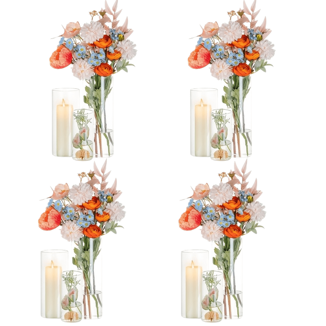 TEMU Lot de 12 vases cylindriques pour centres de table de mariage, bougeoirs coupe-vent et vases hauts pour bougies, fleurs, décoration de table -