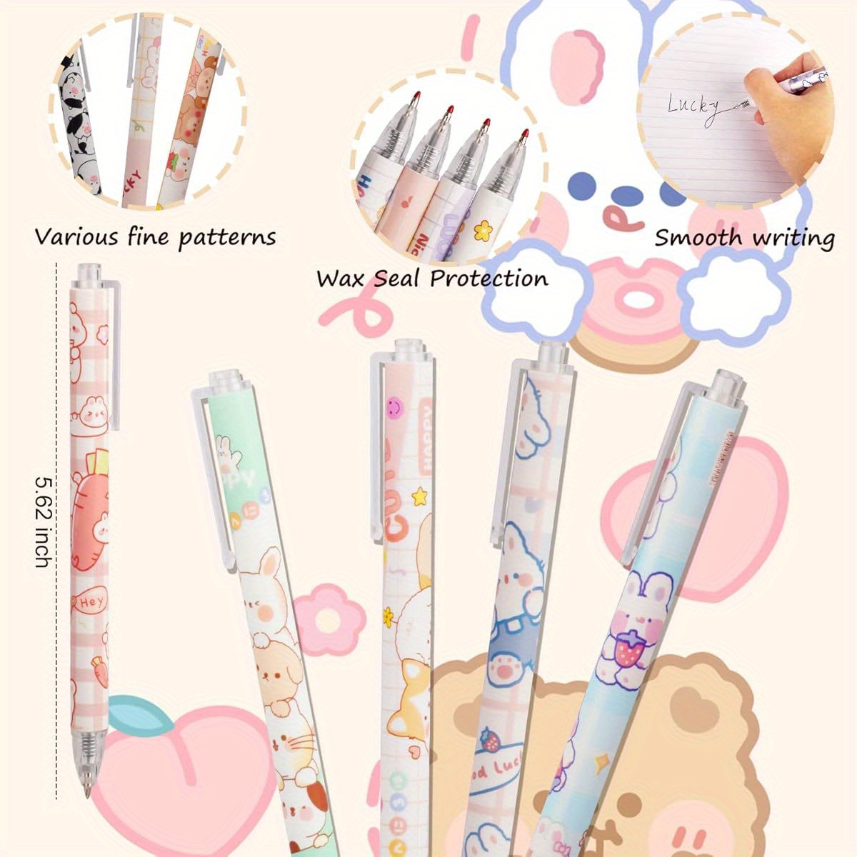 24pcs cute cow bear retractable gel pens pastel colors durable plastic kawaii stationery for   crafts fun aesthetic writing tools office supplies   design smooth writing office workers Product details 3