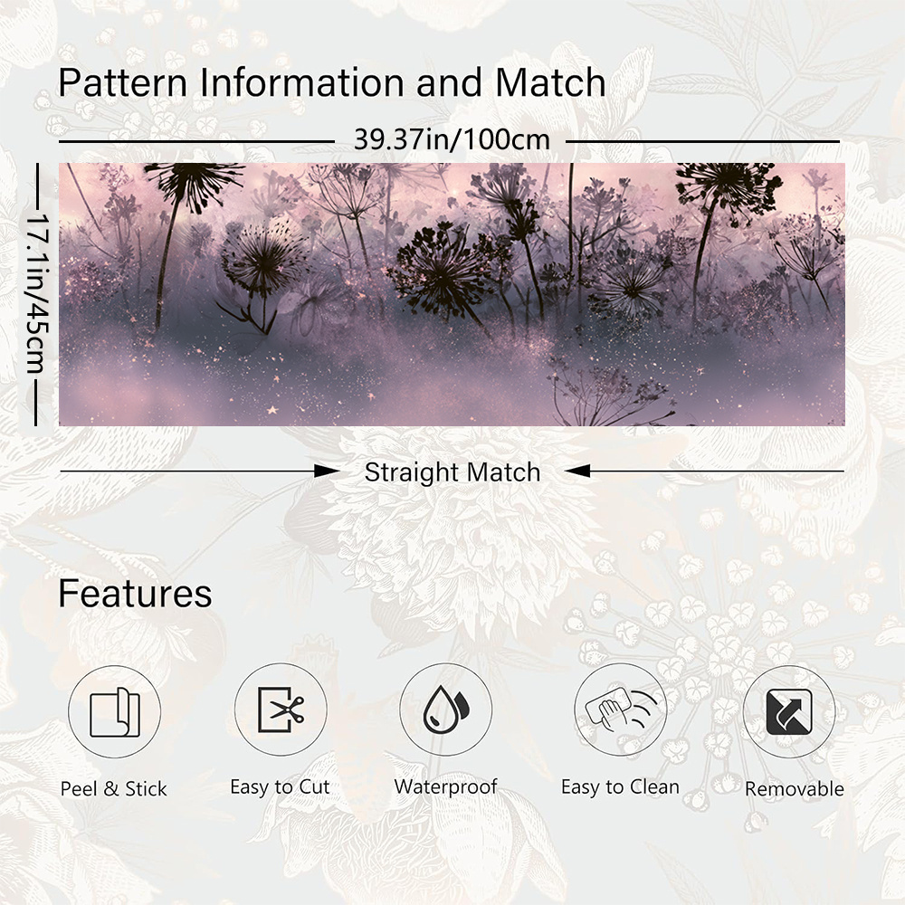 TEMU 1 Roll 45x100cm (17.7x39.4in) Purple Wallpaper Peel And Stick Floral Wall Paper Removable Wipeable Floral Contact Paper Self Adhesive For