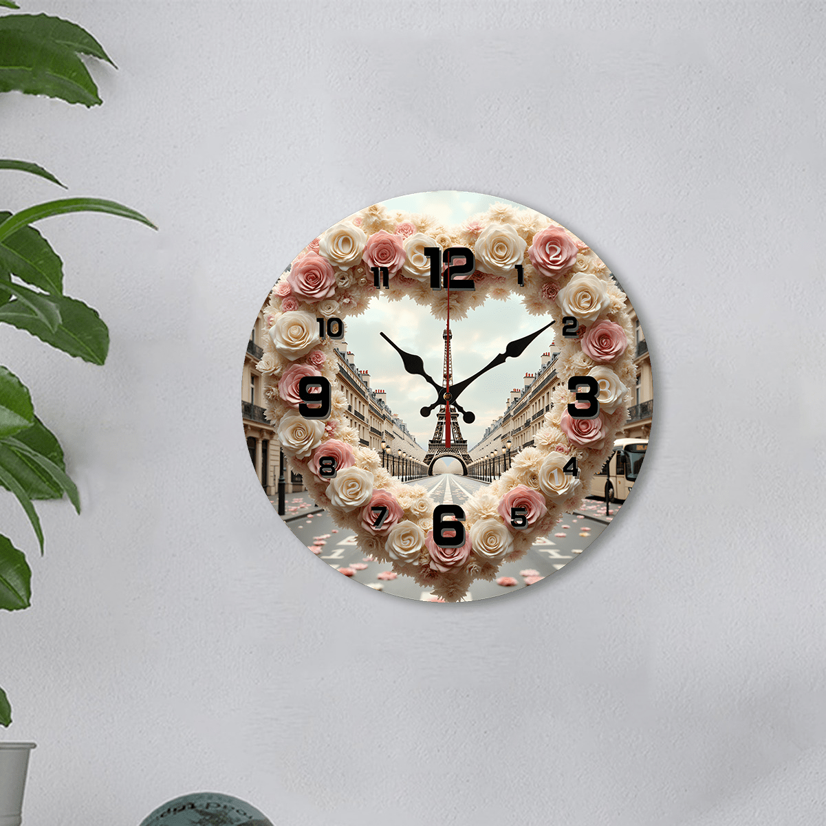 1pc elegante reloj de pared silencioso con decoración de rosas de