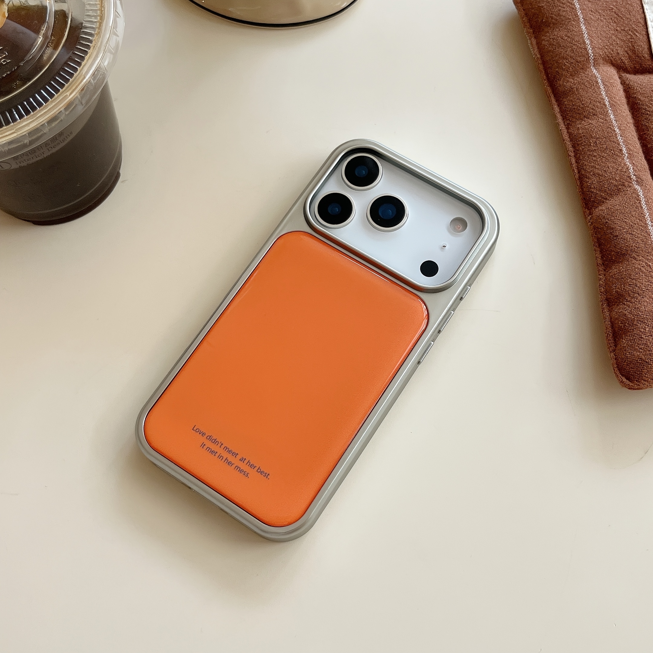 TEMU Phone Case: Orange Panel Minimalist Text Print Pattern Phone Case, Suitable For Iphone 17 Pro Max, 17 Air/11716 Pro Max/16/15 Pro Max/15