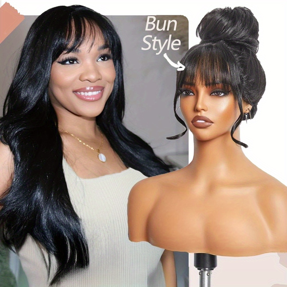 150 density 4x4 lace closure straight hair wig bangs human  display picture 1