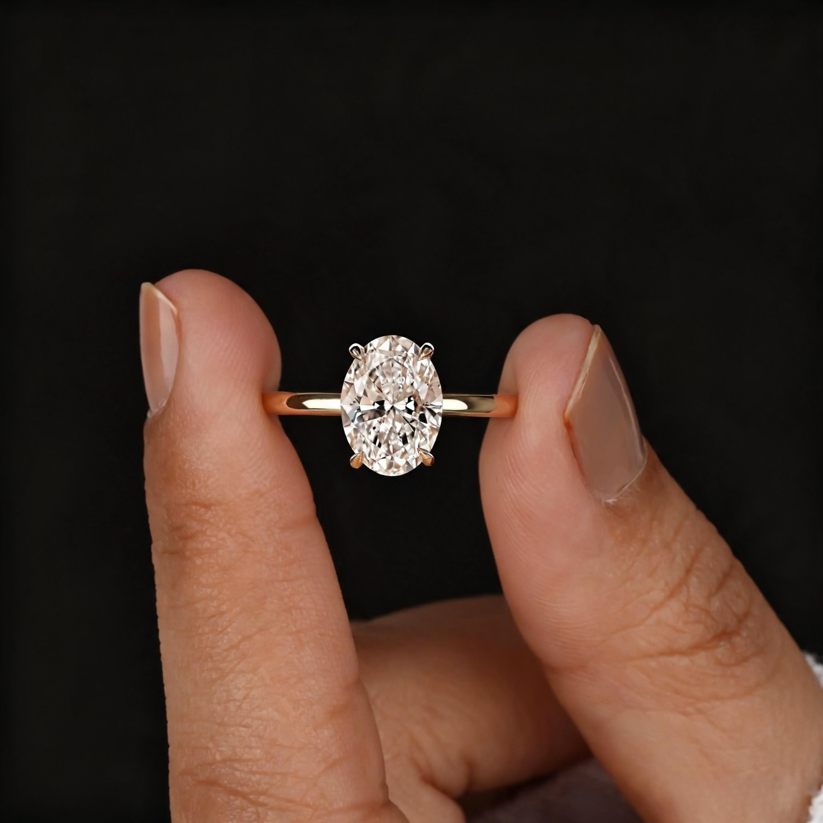1.4/1.7/2.2G Oval Cut White Synthetic Moissanite Golden Ring, 925 Silver