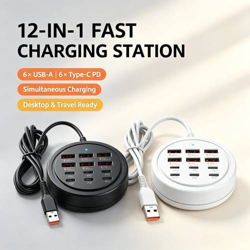 item picture meiglobal 12 port usb c charger hub cable length 120 cm 47 24 in 6 usb a and 6 pd type c ports 66w multi device fast charging station 480mbps usb 2 0 data transfer for motorhome and travel