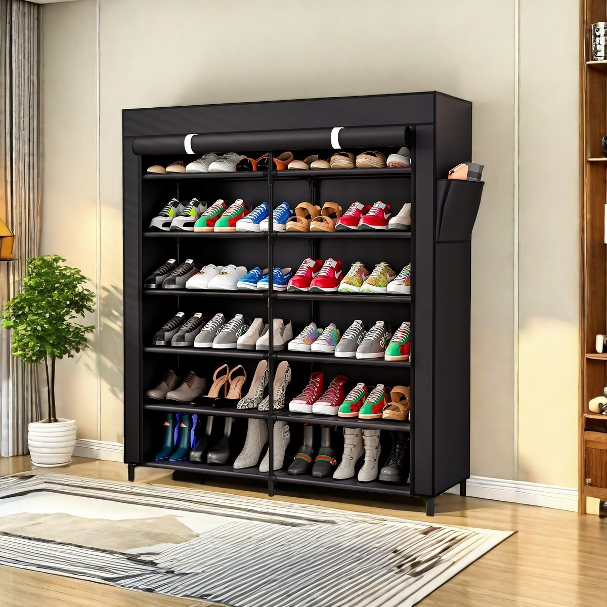 

A 7-tier Shoe Rack With 2 , Suitable For Home Storage And Organization, Can Hold 42 Pairs Of Shoes. It Serves As A Metal Shelf For , Bedroom Closets, And Room Decor., Shoe Storage Organizer