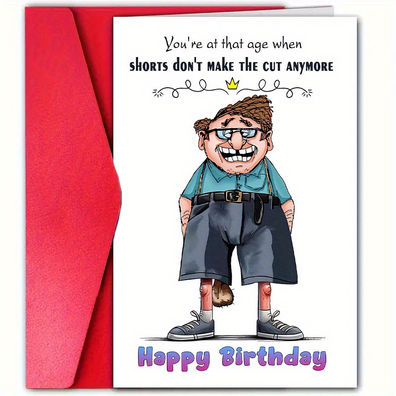 TEMU 1pc Greeting Card And 1pc Envelope. 2d Flat Reached When Shorts Are Not Suitable. Humorous Birthday Card With Envelope (suitable For Family, ,