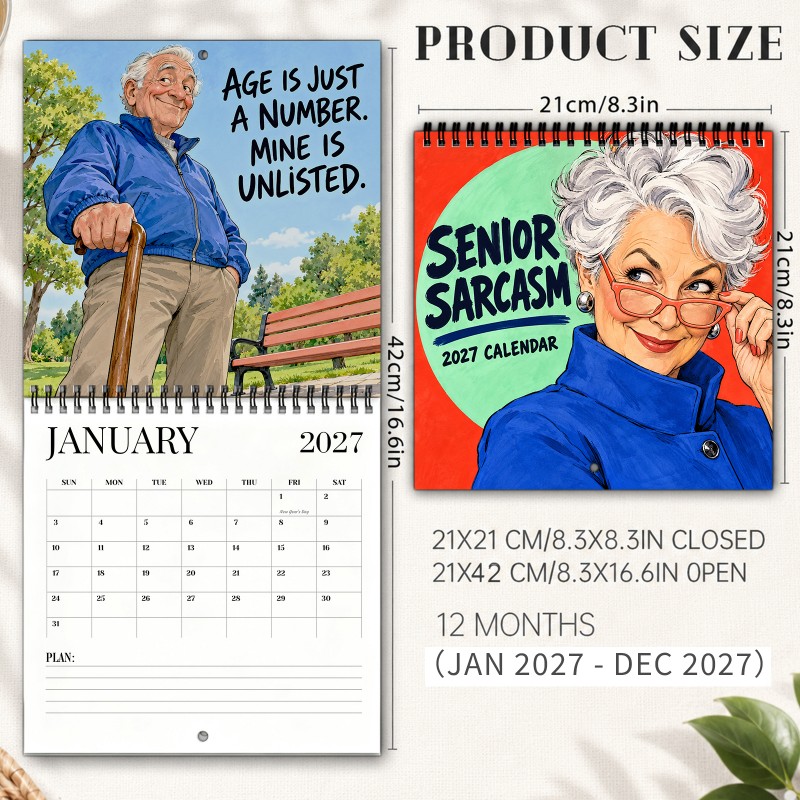 TEMU Senior Sarcasm 2027 Wall Calendar 12-month Spiral-bound Hanging Calendar With Active Aging & Everyday Quotes Thick Paper & Marked Holidays Home