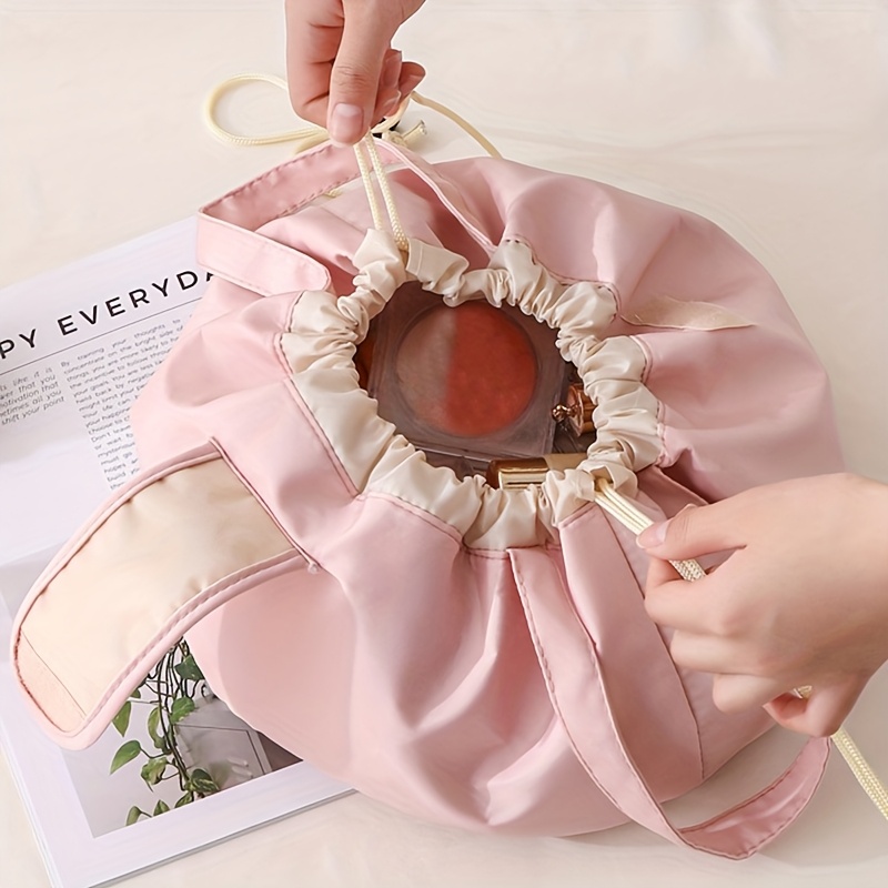 large capacity women men travel makeup toiletry portable bucket shaped storage bag with drawstring closure   case suitable for daily use gym vacation the Product details 4