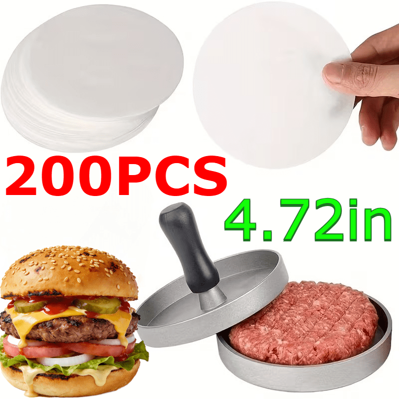 E-shop 200 Stück runde Hamburger-Papiere, 4,72 Zoll, ungebleichtes vorgeschnittenes Premium-Papier, antihaftbeschichtet, geeignet zum Trennen von