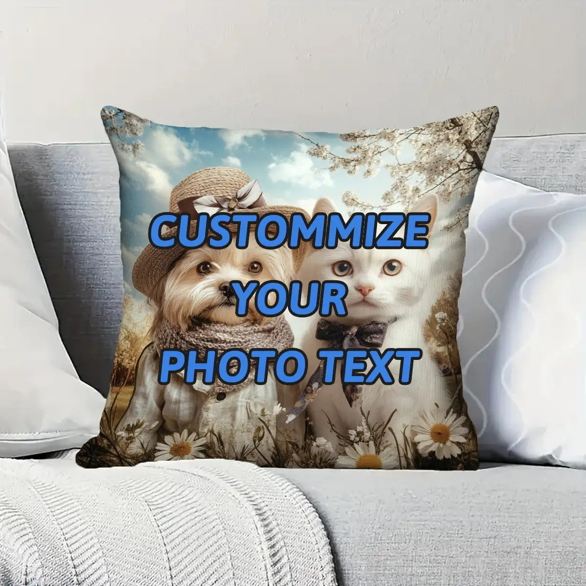 TEMU 1 Custom Photo Item - Includes A Picture And Name/number Text, 18x18 Inch Square Polyester Cover, Perfect For Memories, Showers, Weddings,