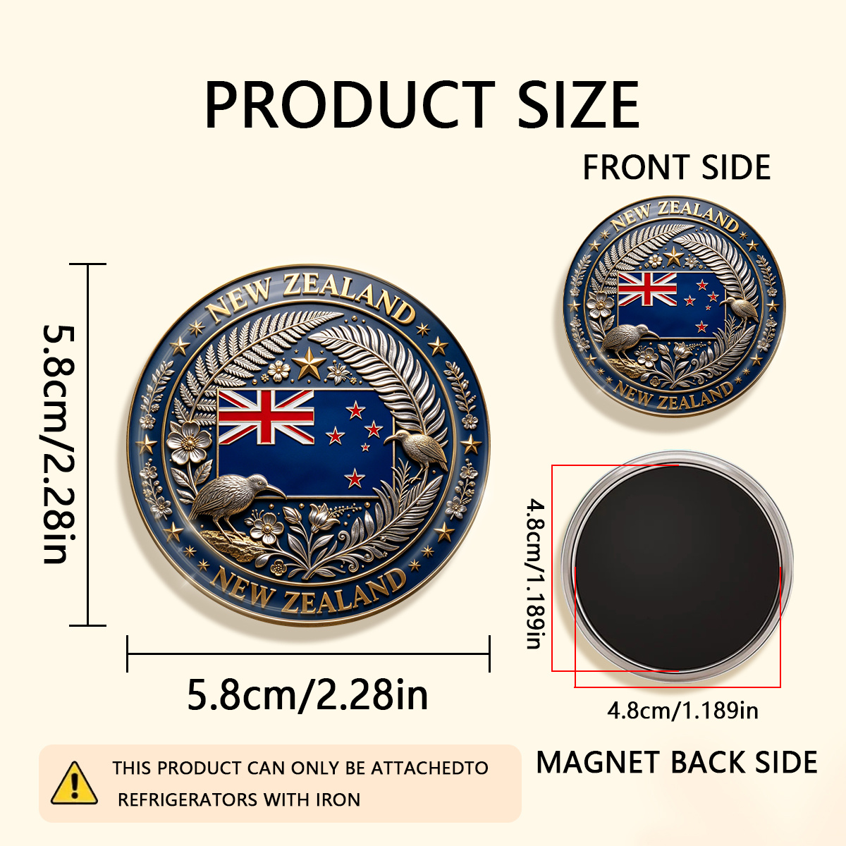 TEMU 1pc 2d Flat New Zealand Durable Round Fridge Magnet, Suitable For To Refrigerators, Whiteboards, Crafts, Photos, Stickers, Postcards, Tools,
