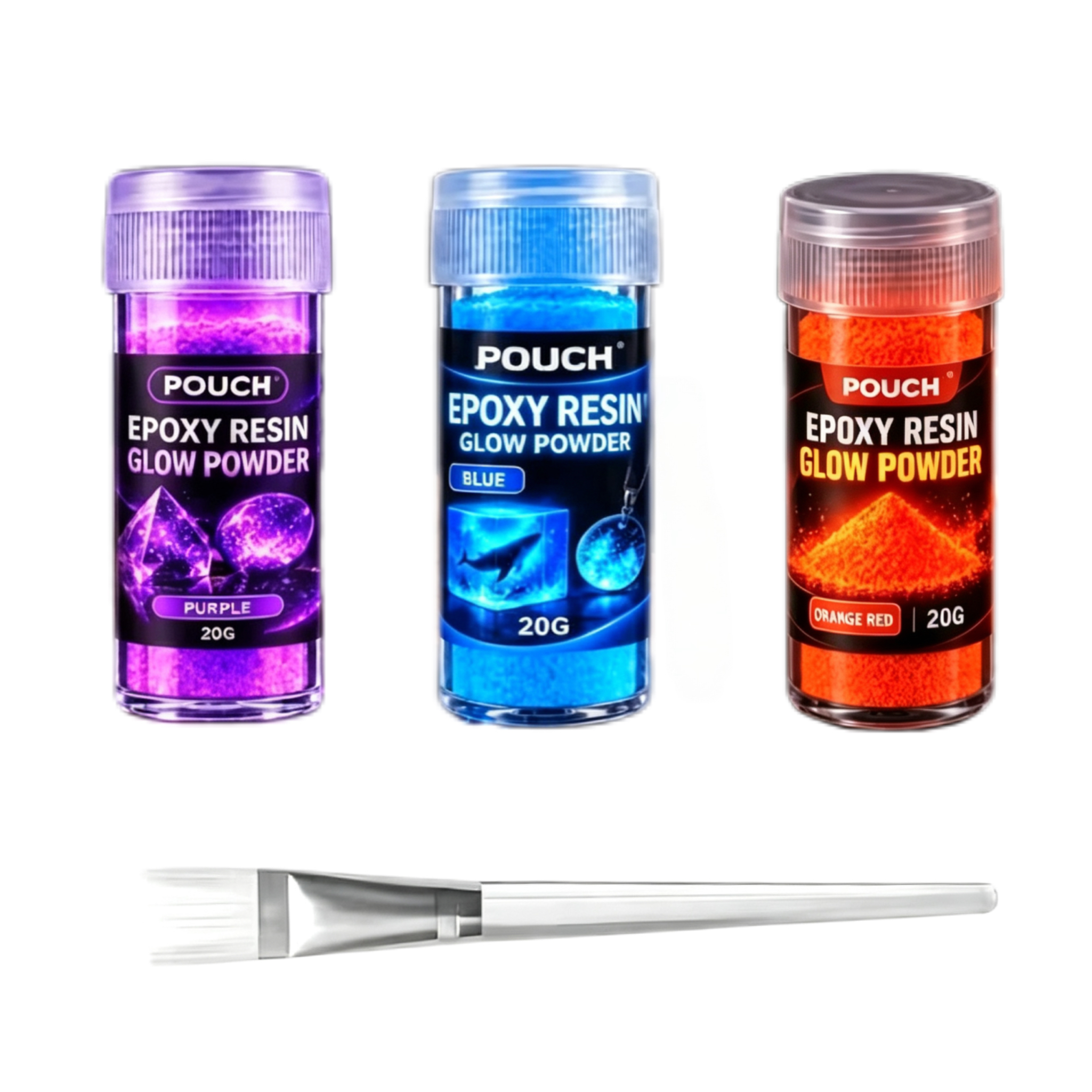 TEMU The Pouch 4pcs Set (containing 3 Bottles Of Epoxy Resin Luminous Powder Of Different Colors And A Brush) Is Suitable For The Luminescence Of