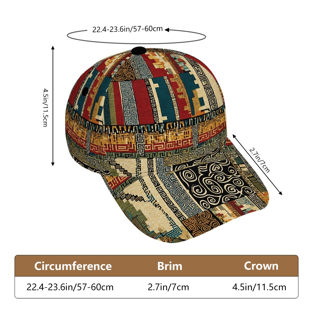 TEMU 1pc, Gorra de béisbol clásica con estampado de collage tribal abstracto - Gorra de pico ajustable, , cómoda, cierre a presión, diseño tejido,
