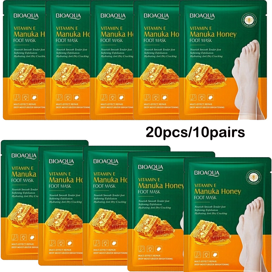 Image of 20pcs Pack Vitamin E And Honey Moisturizing Foot Masks For Extremely Dry, Cracked Feet, Winter Skincare, Pedicure Salon & Home - Nourishing For Sensitive Light Beige