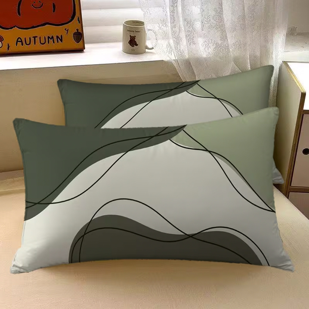 TEMU 2pcs Dark Green Geometric Minimalist Linen Lumbar Pillowcase, Modern Decor Cushion Cover, 12x20 Inches, Suitable For Living Room, Bedroom, Sofa,