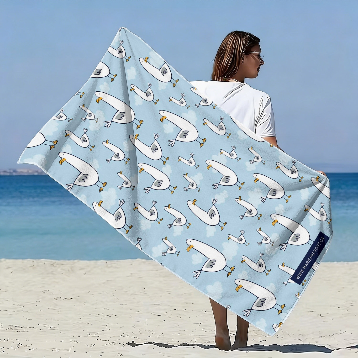 TEMU 1pc Retro Seagull & Cloud Print Beach Towel - Quick-dry Microfiber Bath Towel Suitable For Pool, Bathing, Swimming, Soft Absorbent Suitable For
